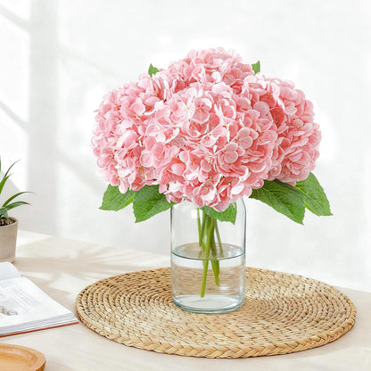 Real Touch Pink Hydrangea Artificial Flowers with Stems, Fake Silk Flowers for Outdoors, 3 Pcs Artificial Flowers for Home Decor Wedding Bouquets Centerpieces Vase