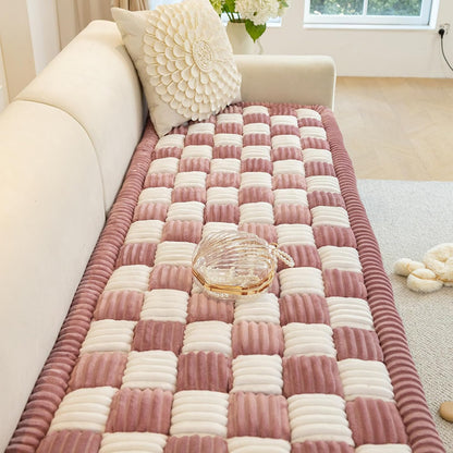 Funny Magic Sofa Cover, Waterproof Couch Cover for Dogs, Cream-Coloured Large Plaid Square Pet Mat, Bed Tatami Mat