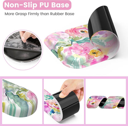 HAOCOO Mouse Pad with Wrist Rest, Large Desk Mat, Ergonomic Keyboard Wrist Support, 4pcs Computer Desk Pad Set with Coaster, Memory Foam Gaming Mousepad for Laptop Girls, Pink Floral