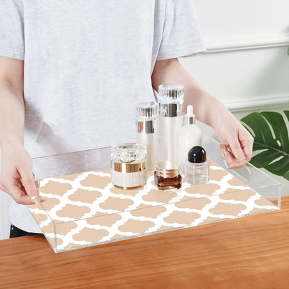 Peach Moroccan Serving Tray with Handles Large Plastic Trays Rectangular Decorative Serving Platters for Breakfast Kitchen Food Party Coffee Table