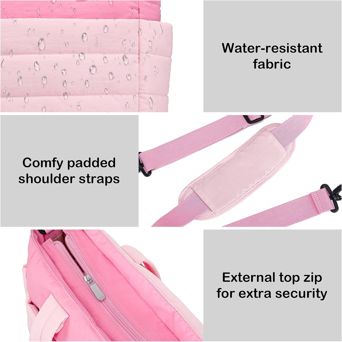 AOCINA Puffer Tote Bag for Women Work Lightweight Puffy Tote Laptop Compartment Quilted Shoulder Handbag for Travel Nurse