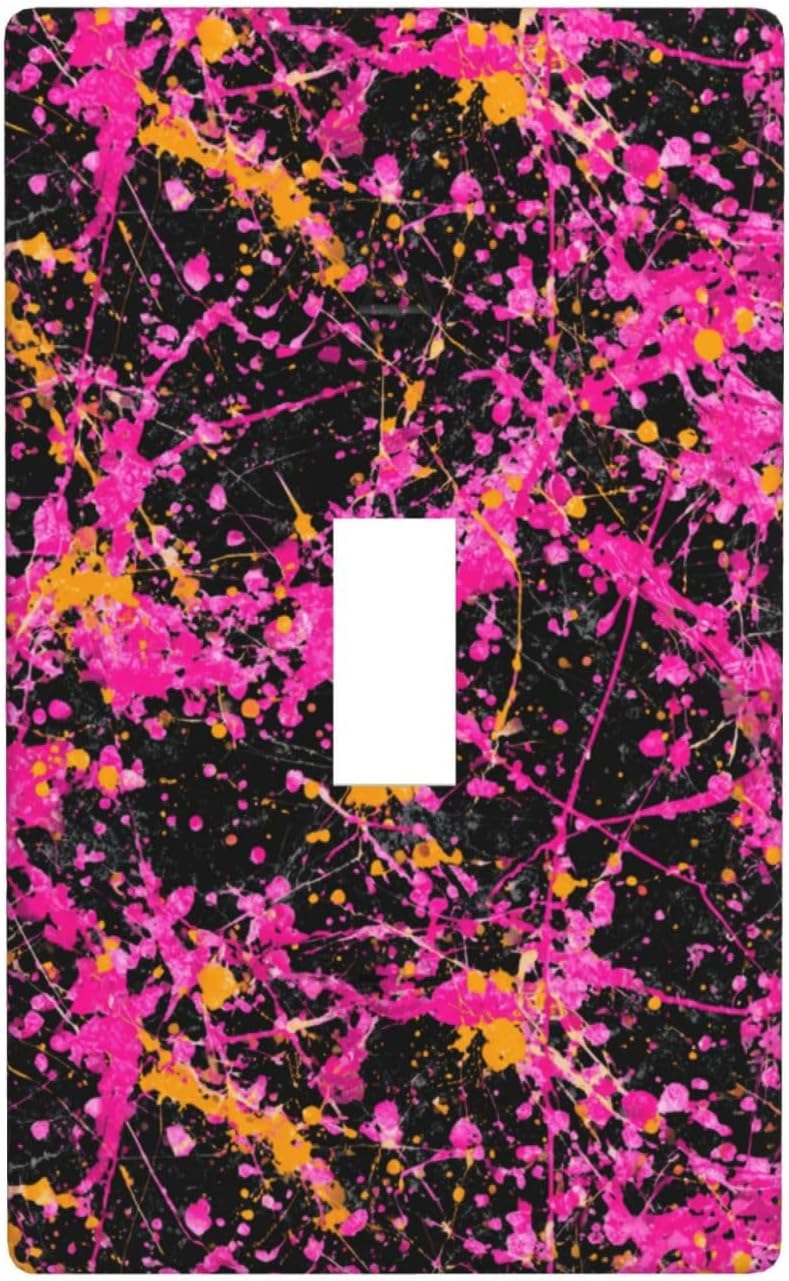 Neon Pink Abstract Paint Splatter Light Switch Cover Decorative Single Toggle 1 Gang Wall Plate For Kitchen Farmhouse Bedroom Bathroom Art Decor