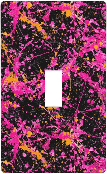 Neon Pink Abstract Paint Splatter Light Switch Cover Decorative Single Toggle 1 Gang Wall Plate For Kitchen Farmhouse Bedroom Bathroom Art Decor