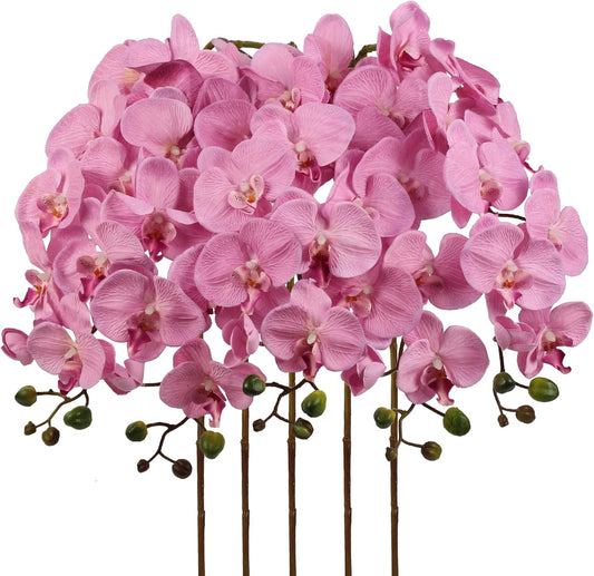 IPOPU 40.16" Pink Orchid Artificial Flowers 5PCS Fake Silk Orchids Faux Orchid Stems Phalaenopsis Branches for Tall Vase for Bridal Shower Home Party Wedding Decoration (Pink)
