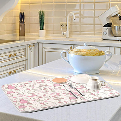 Pink Cookware Dish Drying Mat Large Kitchen Counter Reversible Microfiber Dishes Drainer Mat 18 x 24 Inch