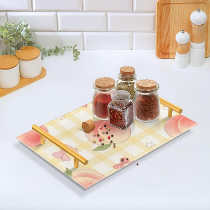 Cute Pink Peaches Decorative Service Tray with Handles Drink Serving Tray for Jewelry Perfume for Living Room Entryway Bedroom