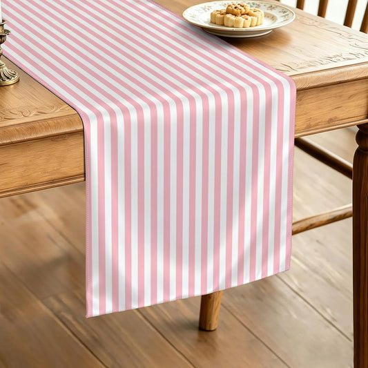 Light Pink and White Striped Table Runner Summer Wedding Birthday Party Decoration Baby Shower BBQ Camping Home Kitchen Dining Room Table Decor (Pink, 13" x 72")