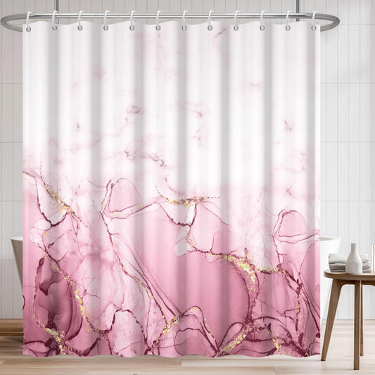 Pink Shower Curtain, Abstract Marble Shower Curtain for Bathroom Waterproof Fabric Shower Curtain Set with Hooks 72x72 inches