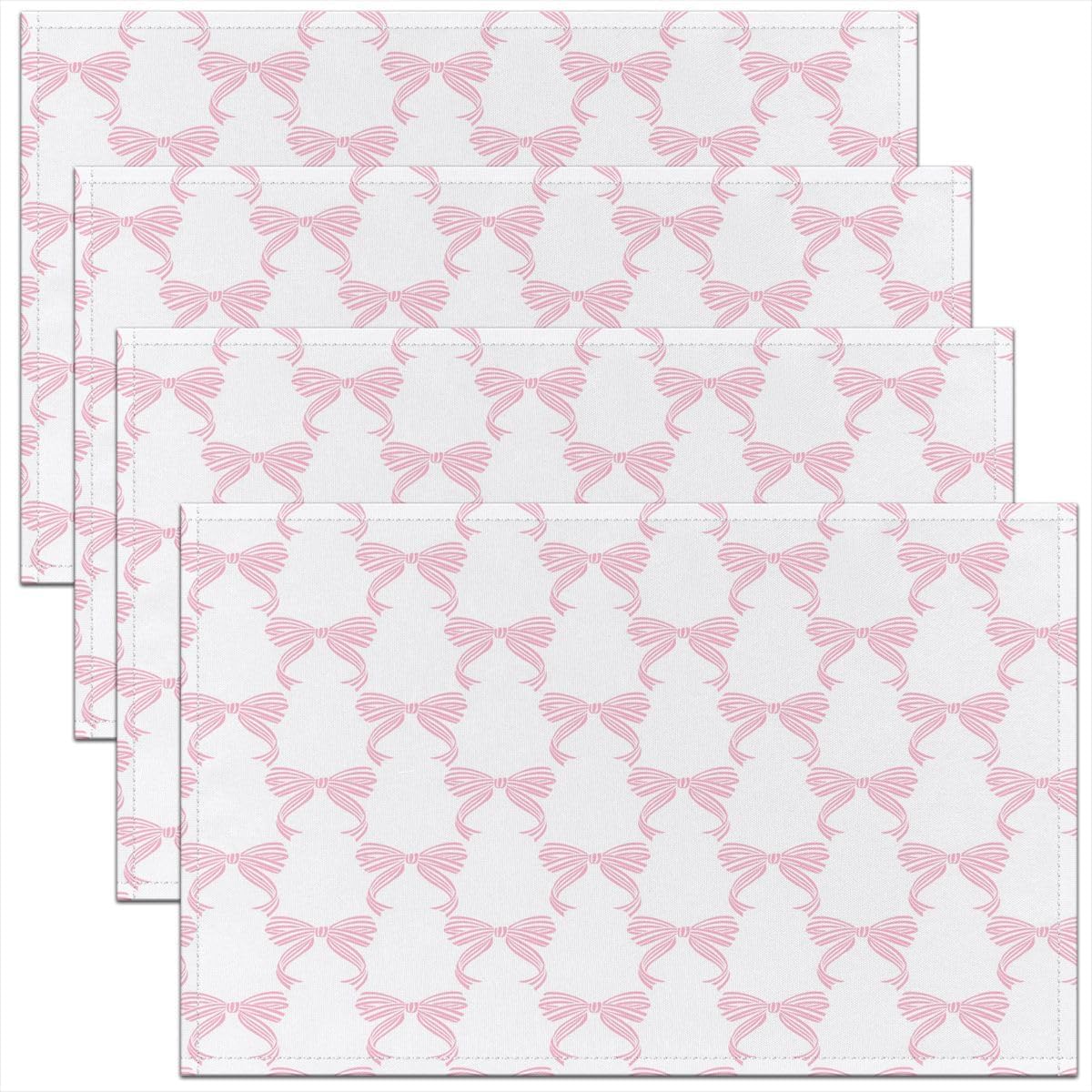 Feelyou Bow Placemats Set of 4 Pink and White Bow Table Mats Bowknot Place Mat for Kitchen Dining Table Party Decor Indoor Outdoor 18"x12" Non-Slip Easy to Clean for Girls
