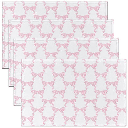 Feelyou Bow Placemats Set of 4 Pink and White Bow Table Mats Bowknot Place Mat for Kitchen Dining Table Party Decor Indoor Outdoor 18"x12" Non-Slip Easy to Clean for Girls
