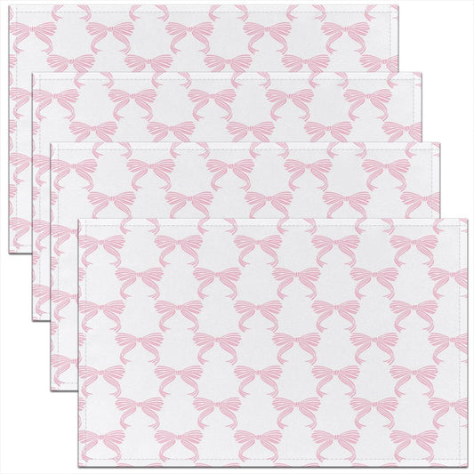 Feelyou Bow Placemats Set of 4 Pink and White Bow Table Mats Bowknot Place Mat for Kitchen Dining Table Party Decor Indoor Outdoor 18"x12" Non-Slip Easy to Clean for Girls