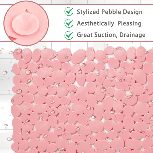 SONGZIMING Pebble Bath Mat for Bathtub to Anti Slip Bathtub Mat in Shower with 16 Inches by 35 Inches (Pink)