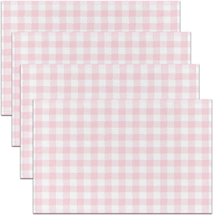 Feelyou Pink White Checked Plaid Placemats Set of 4 12x18 Inch Geometric Grid Table Mats for Kitchen Dining Seasonal Buffalo Place Mat for Dinner Table Indoor Outdoor Non-Slip Easy to Clean Washable
