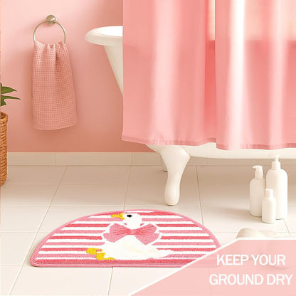 Cute Goose with Bow, Pink Stripe Bathroom Rug, Soft Plush Kawaii Tufted Bath Room Mat, Non-Slip & Machine Washable, Absorbent & Quick Dry Floor Mat Home Decor for Shower, Tub and Sink, 17.7"x31.5"