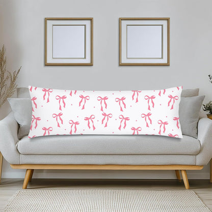 Pink Ribbon Bow Lumbar Pillow Cover 14x36 Long Body Pillow Covers for Bed,Decorative Accent Throw Pillows Cover with Zipper Bedroom Decor Pillows Cases White and Pink Couch Pillowcase for Sofa