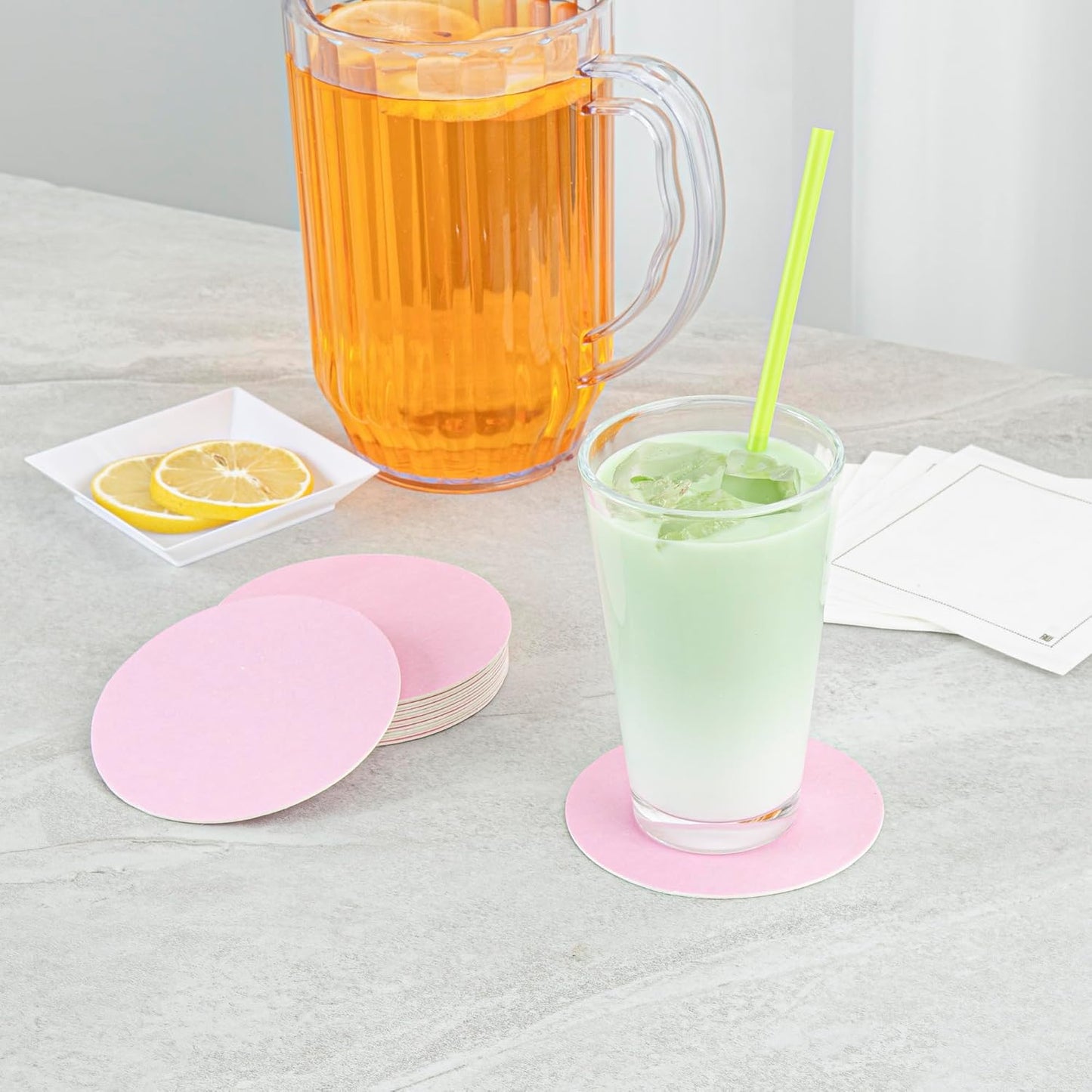 Restaurantware Drink Coaster 100 Count 4 Inch Super Absorbent Disposable Bar Coasters Tear-Resistant Reusable Drink Coasters High-Density Pulpboard Pink
