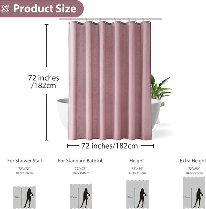 Blush Pink Linen Shower Curtain, Boho Farmhouse Shower Curtain Set for Bathroom, 200GSM Luxury Weighted Water Resistant Fabric Textured Shower Curtains with 12 Metal Hooks, 72Wx72H