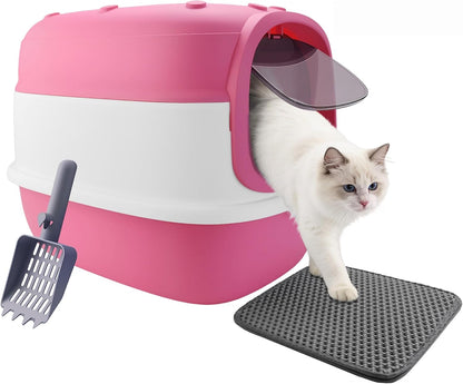 Cat Litter Box with Litter Mat, 20"x15"x15" Large Litter Box for Big Cats, Enclosed Removable Litter Boxs, Flip-Top Design, Odor Control, Easy to Clean (Pink)