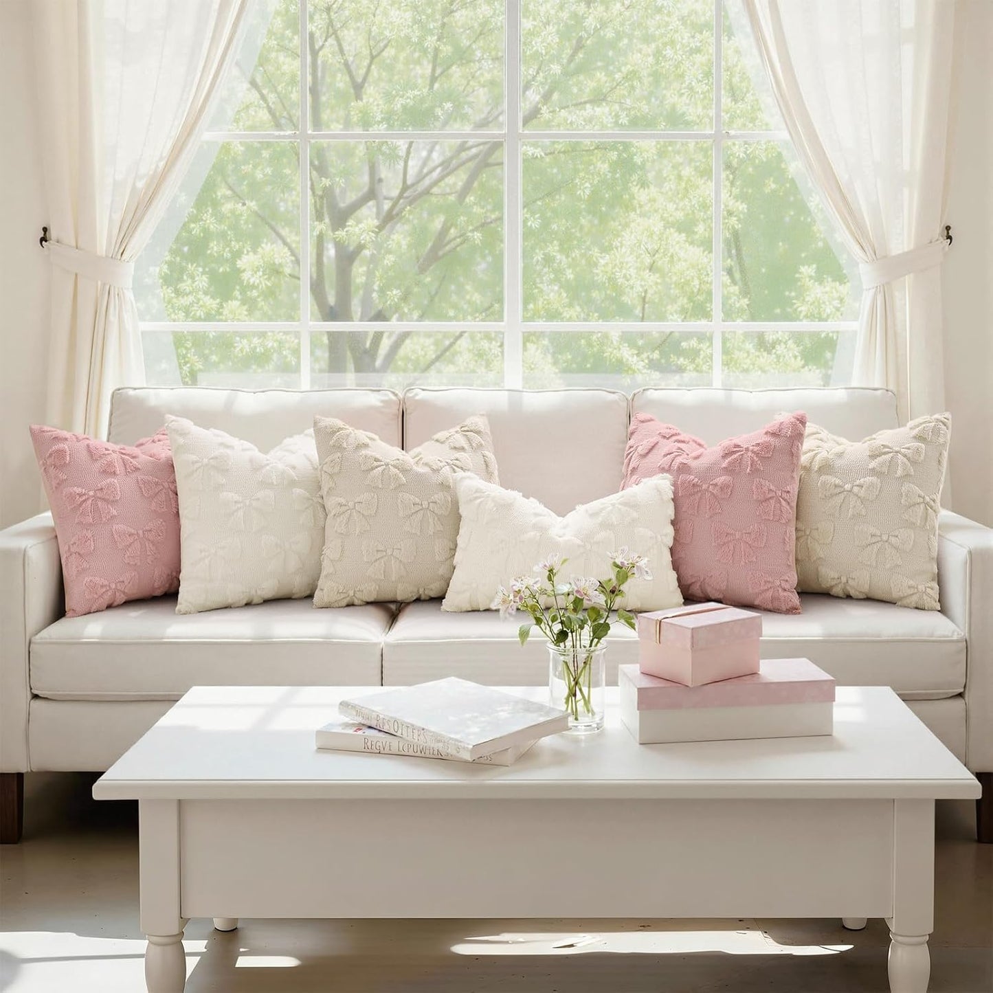 decorUhome Pink Bow Pillow Covers Set of 2 Coquette Aesthetic Cute Preppy Plush Faux Pillowcases for Girly Bedroom or Couch 20x20 Inch