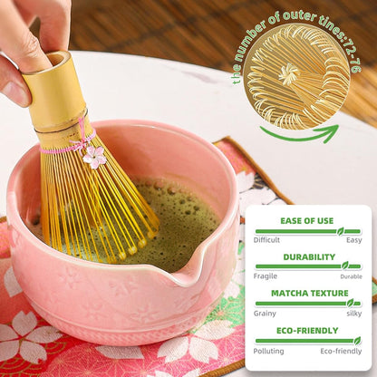 8-Piece Matcha Tea Set with Ceramic Bowls (Flower Pattern), Bamboo Whisk, Scoop, Spoon & Pink Sakura Gift Box – Traditional Japanese Matcha Whisking Kit for Tea Lovers (pink)