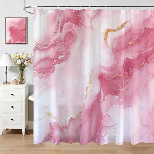 Mocsicka Pink Marble Shower Curtain Abstract Modern Luxury Marble Bathroom Shower Curtain Pink Marble Waterproof Fabric Shower Curtains Bathtub Decor with 12 Hooks 72 X 72 Inch (Pink)