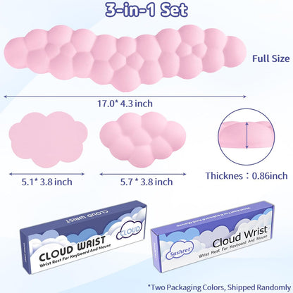 Sushret Cloud Wrist Rest for Keyboard and Mouse, Memory Foam PU Leather Keyboard Wrist Rest with Ergonomic Support, Non-Slip Base, Cute Arm Rest Pad & Palm Cushion, Office Desk Accessory, Pink
