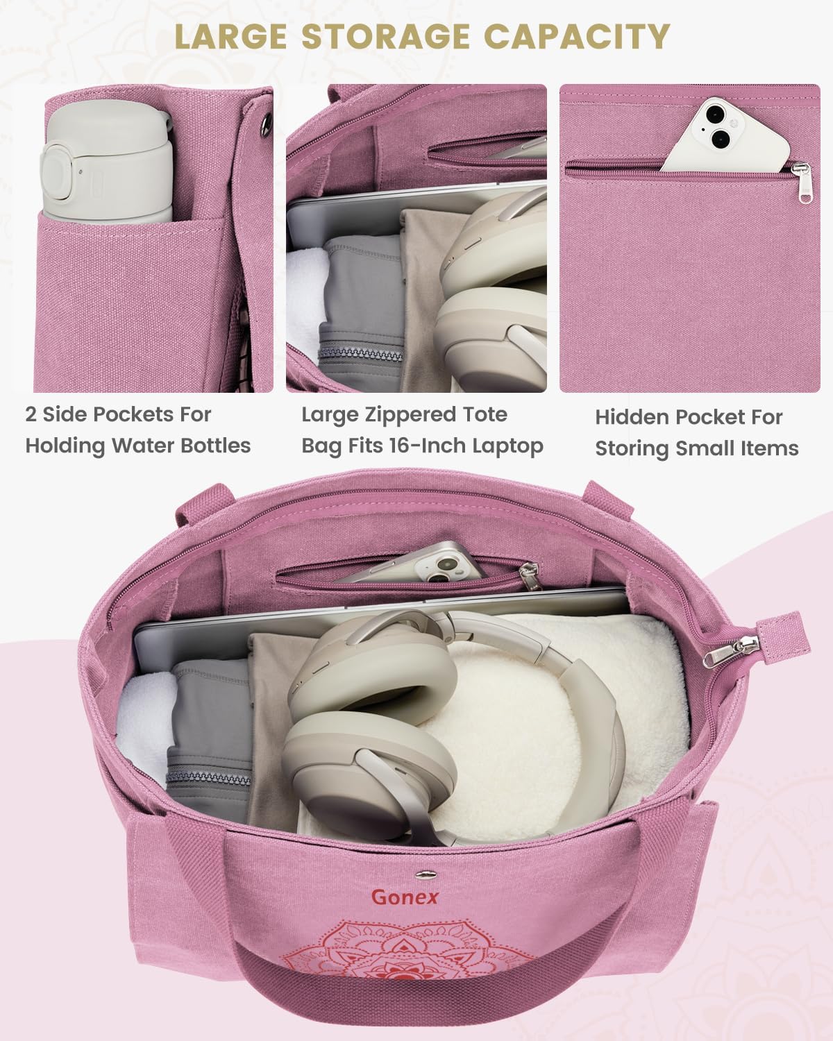 Gonex Yoga Mat Bag, Yoga Gym Bag Tote Bag with Multi Pockets For Women Men, Canvas Yoga Mat Carrier Take in Out Mat Easily For Pilates Travel Workout Office