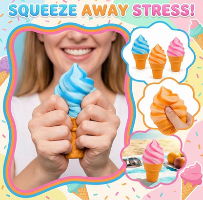 Ice Cream Squeeze Squishy, Ice Cream Cone Squishy, Slow Rise Sensory Fidget Toy, Easter Basket Stuffers Party Favors Summer Sensory Stress Relief, Kawaii Dessert (Pink)