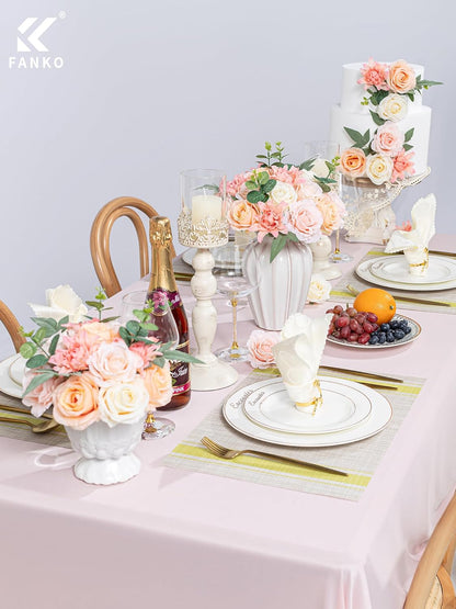 FANKO Artificial Flowers for DIY, Cream Peach Blush Pink Faux Flowers Bouquet, Fake Rose Silk Flowers for Vase, Home Decor, Garland, Wedding, Birthday, Party, Romantic Celebration