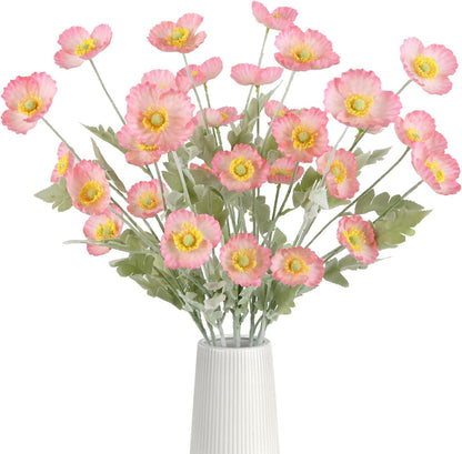 32 Heads Pink Poppy Flowers Artificial 8PCS Silk Flowers Faux Poppies with Stems for Floral Arrangements Home Wedding Dining Table Party Garden Decoration (Pink)