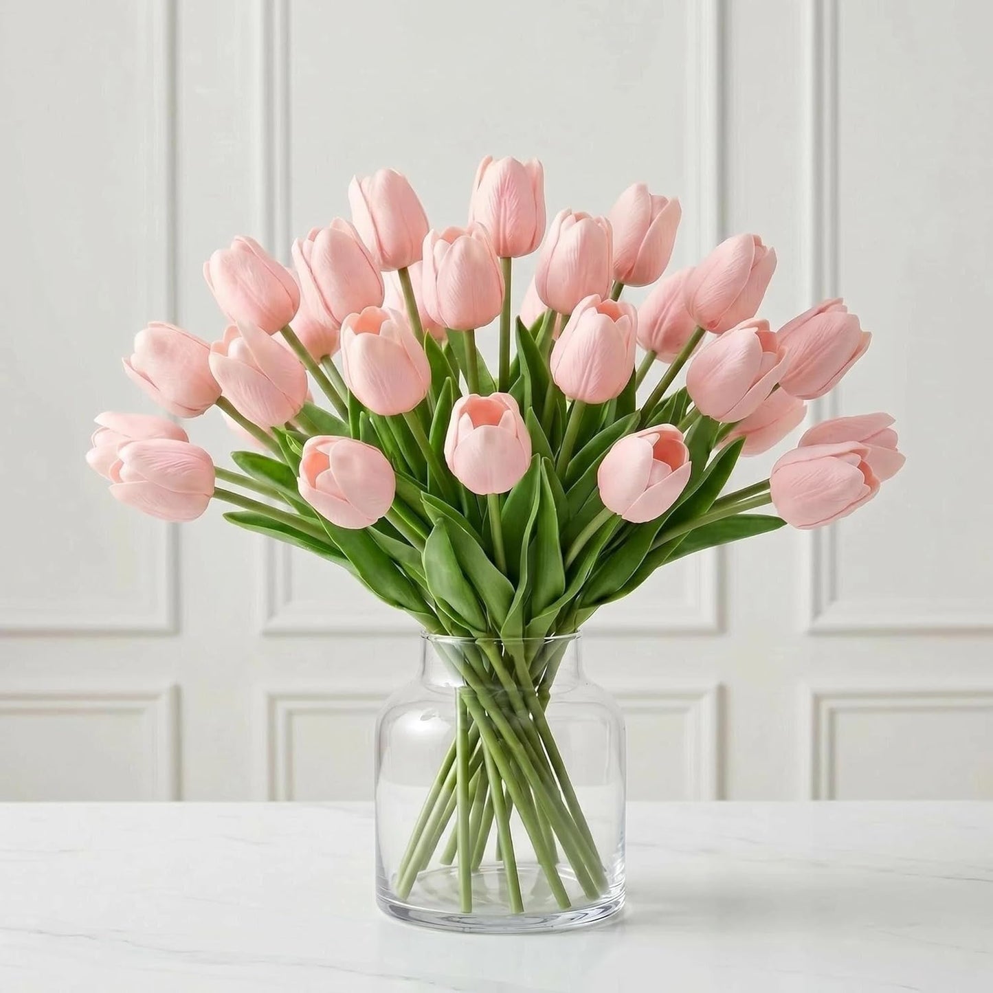 Artificial Tulips 20 pcs (Light Pink) Silk Flowers for Wedding Spring Bouquet Home Decoration Office for Kitchen Island and Dining Table, Spring Decor for Easter