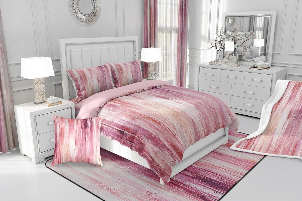 Erosebridal Abstract Brush Stroke Living Room Rugs Non Slip 6'6" X 4'11" Pink Artistic Striped Area Rug Modern Minimalist Oil Painting Style Decorative Carpetss Geometric Aesthetic Indoor Floor Mat