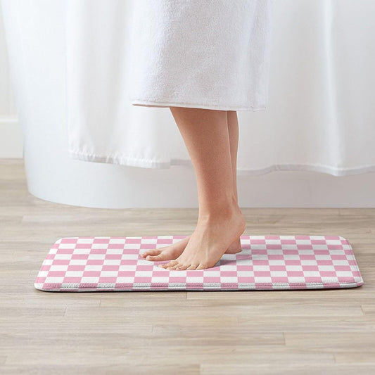Bathroom Rugs Non Slip Washable - Pink Pastel Checkered Print Kitchen Mats for Floor, Area Rugs for Entryway Mats Indoor, Bathroom Laundry Room Door Rug with Rubber Backing 20 x 31.5 Inch