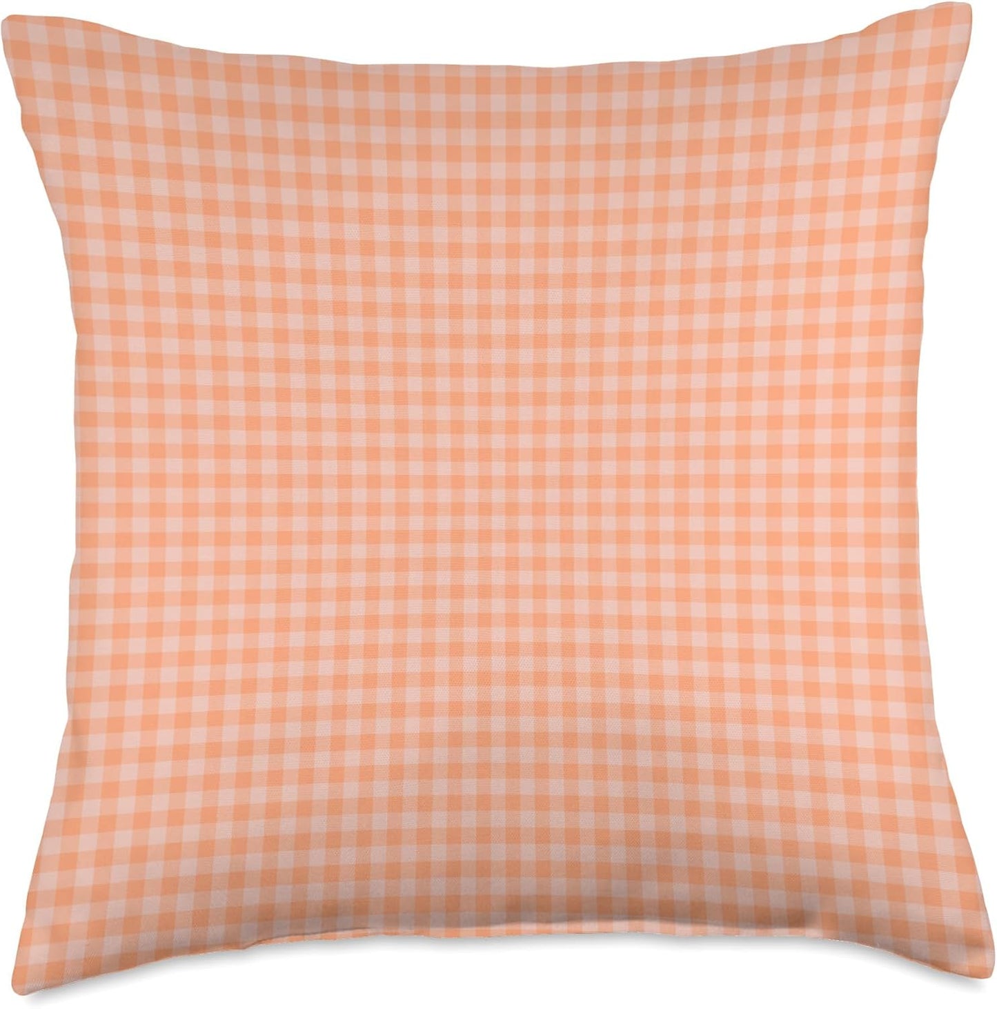 Cute Pastel Coral Peach Plaid Gingham Checkered Pattern Throw Pillow