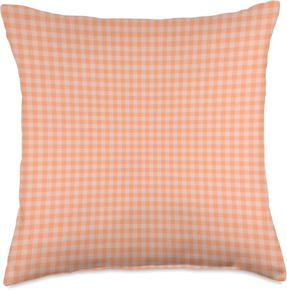 Cute Pastel Coral Peach Plaid Gingham Checkered Pattern Throw Pillow