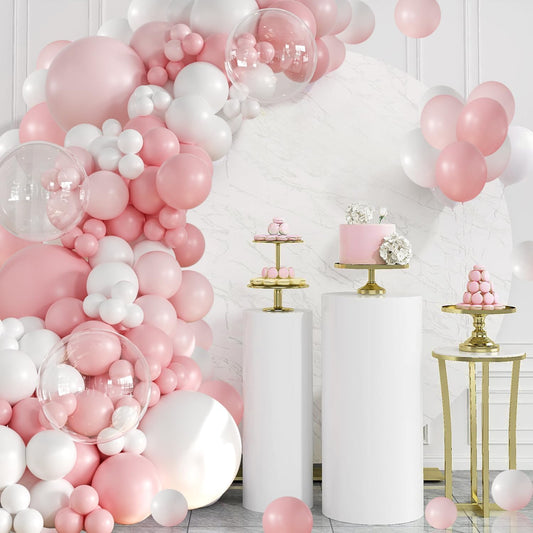 Pink Balloon Arch Kit 132Pcs Pink and White Balloon Arch Garland Kit Include Light Pink White Balloons Clear Balloons for Birthday Wedding Baby Shower Anniversary Bachelorette Bridal Party Decorations