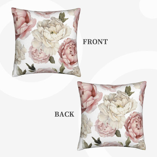 Watercolor Peony Pink Flower Pillow Covers Girly Decorative Throw Pillow Covers White Floral Pillow Case 18x18 Inch for Couch Bed Sofa Cushion Home Decor