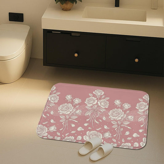 Vintage Floral Quick Dry Bath Mat, Elegant Peach Roses Absorbent Non Slip Shower Mat, Spring Decorative Flannel Washable Bath Rugs for Bathroom Toilet Restroom 20x32 Inch
