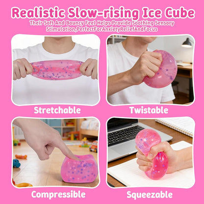 Squishy Ice Cube Fidget Toy,Large Snowflake Ice Cube Squeeze Toys, 2.76in Big Squishy Stress Cube, Soft & Durable Squeeze Toy for Boys & Girls Age 3+ and Adults (Pink)