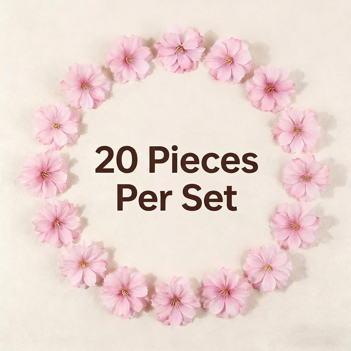 UPSTORE 20Pcs Artificial Silk Cherry Blossom Flower Heads Fake Plum Blossom Flower Petals Fake Peony Daisy Decor for Bridal Hair Clips Headbands Dress DIY Accessories Wedding Party Decoration (Pink)