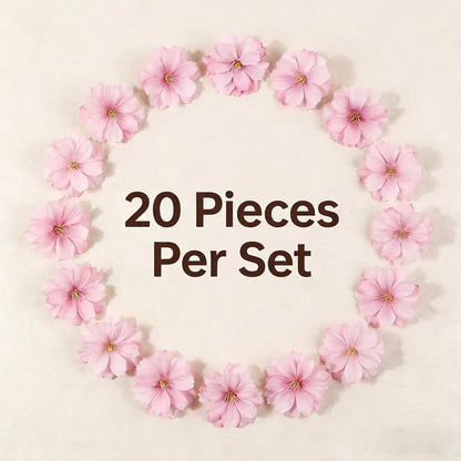 UPSTORE 20Pcs Artificial Silk Cherry Blossom Flower Heads Fake Plum Blossom Flower Petals Fake Peony Daisy Decor for Bridal Hair Clips Headbands Dress DIY Accessories Wedding Party Decoration (Pink)