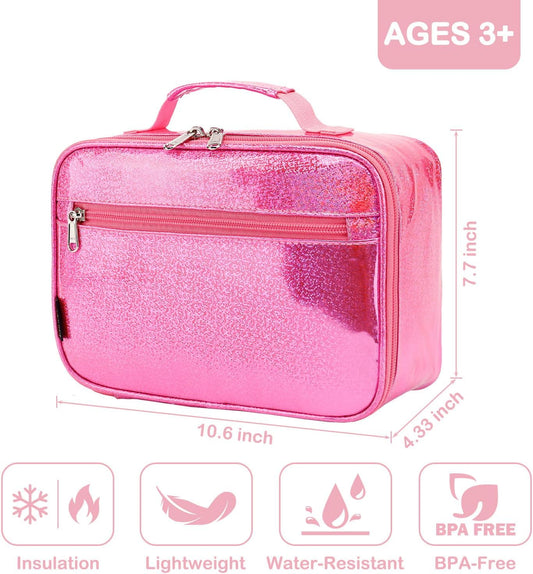 FlowFly Kids Lunch box Insulated Soft Bag Mini Cooler Back to School Thermal Meal Tote Kit for Girls, Boys,Pink