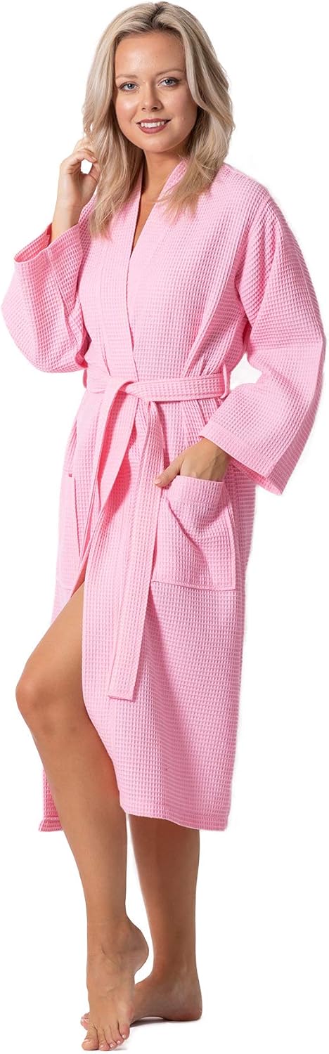 Turkish Linen Waffle Knit Lightweight Kimono Spa & Bath Robes for Women - Quick Dry - Soft