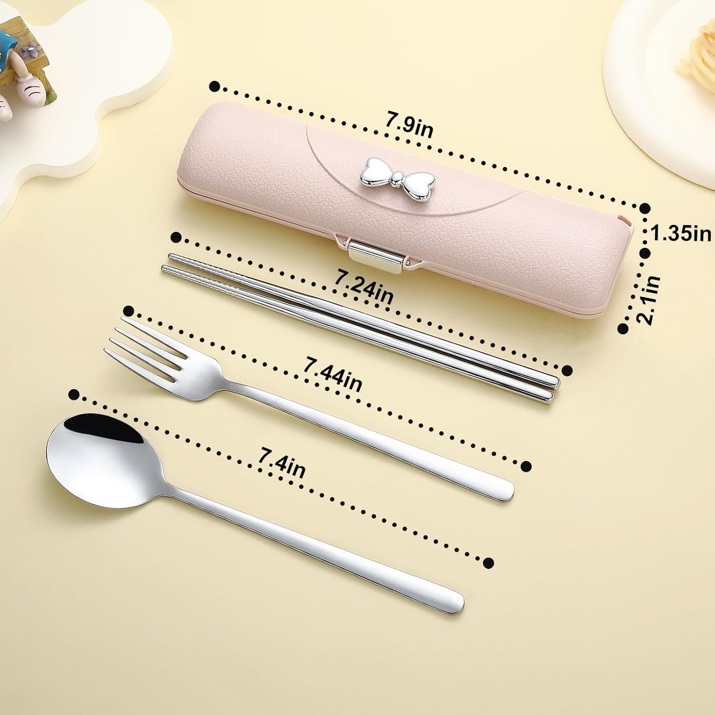 DEVICO Travel Silverware Set with Case, 4Pcs Portable Lunch Utensils Set for Work, Reusable Travel Cutlery Set, 18/8 Stainless Steel Flatware for Caming School Picnic, Dishwasher Safe (Pink)