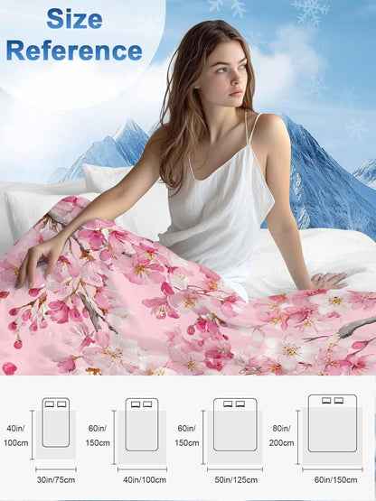 DecorLovee Cooling Blanket for Hot Sleepers, Spring Peaches Lightweight Ice Blanket for Night Sweats, Botanical Blossom Flowers Branches Summer Cooling Throw Blankets for Bed/Soft/Travel 30"x40"