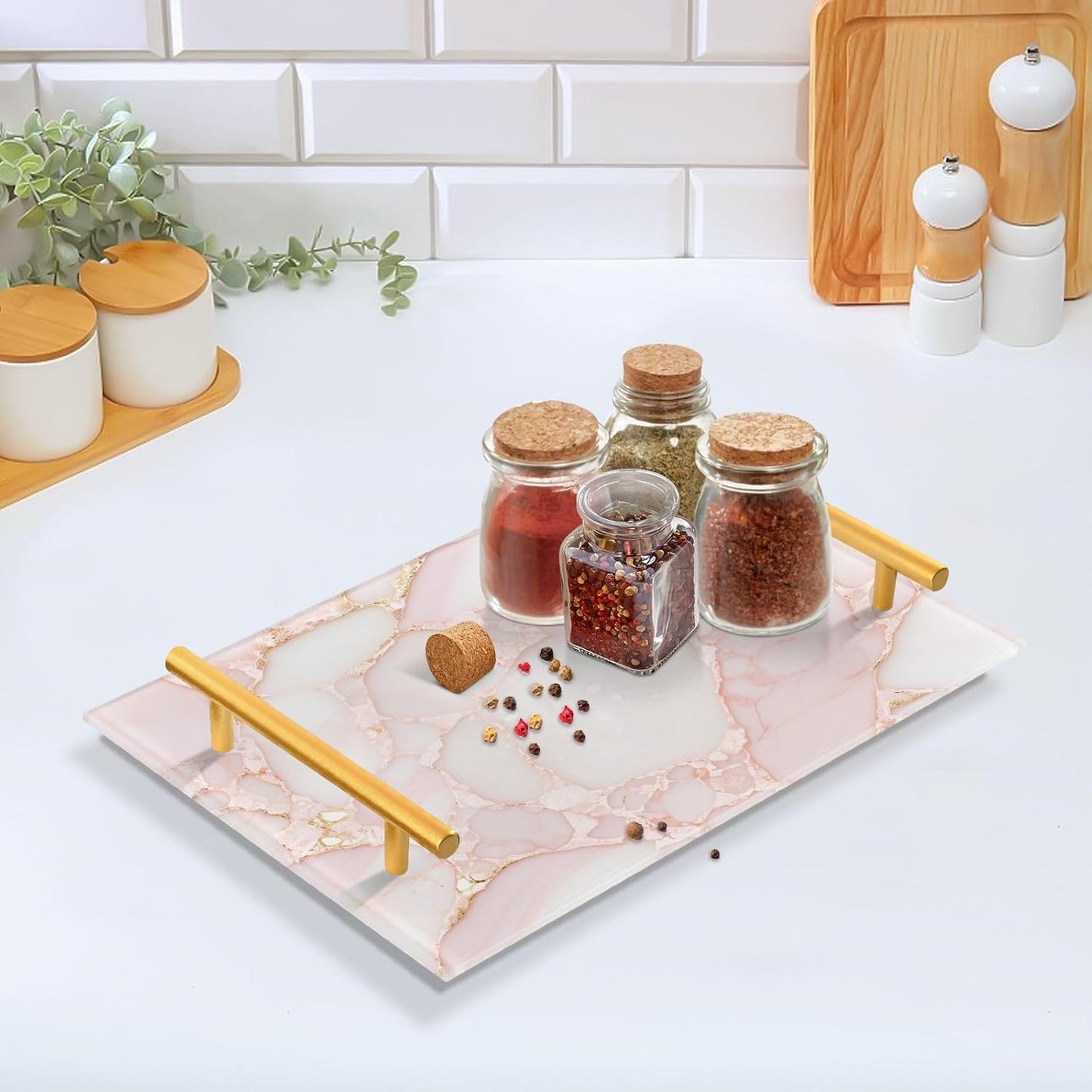 Rose Gold Luxury Marble Texture Decorative Food Tray with Handles Coffee Table Trays for Jewelry Perfume for Food Service bandeja para desayuno personalizado