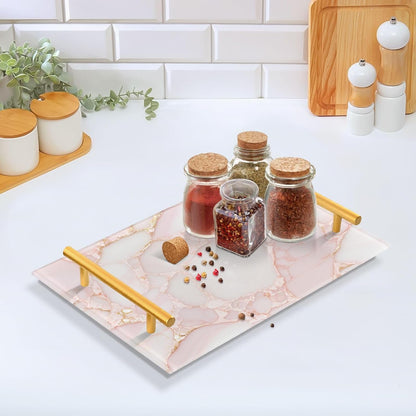 Rose Gold Luxury Marble Texture Decorative Food Tray with Handles Coffee Table Trays for Jewelry Perfume for Food Service bandeja para desayuno personalizado