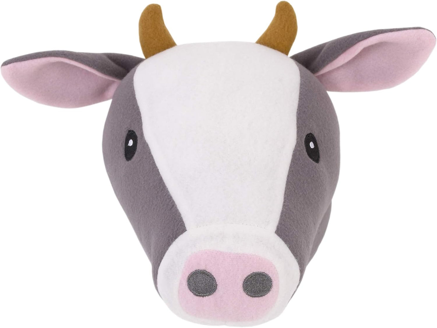 NoJo Plush Fleece Grey & White Cow Head Wall Decor, Charcoal, White, Peach