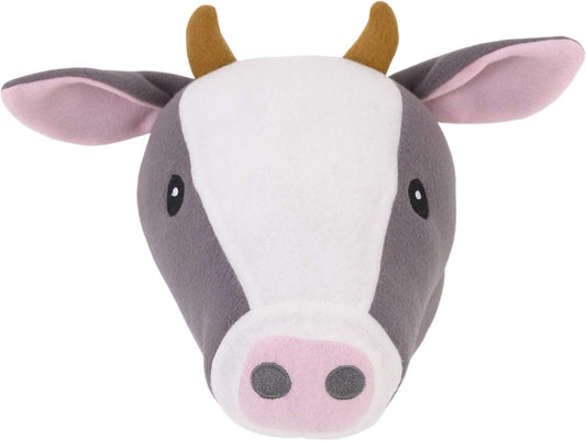 NoJo Plush Fleece Grey & White Cow Head Wall Decor, Charcoal, White, Peach