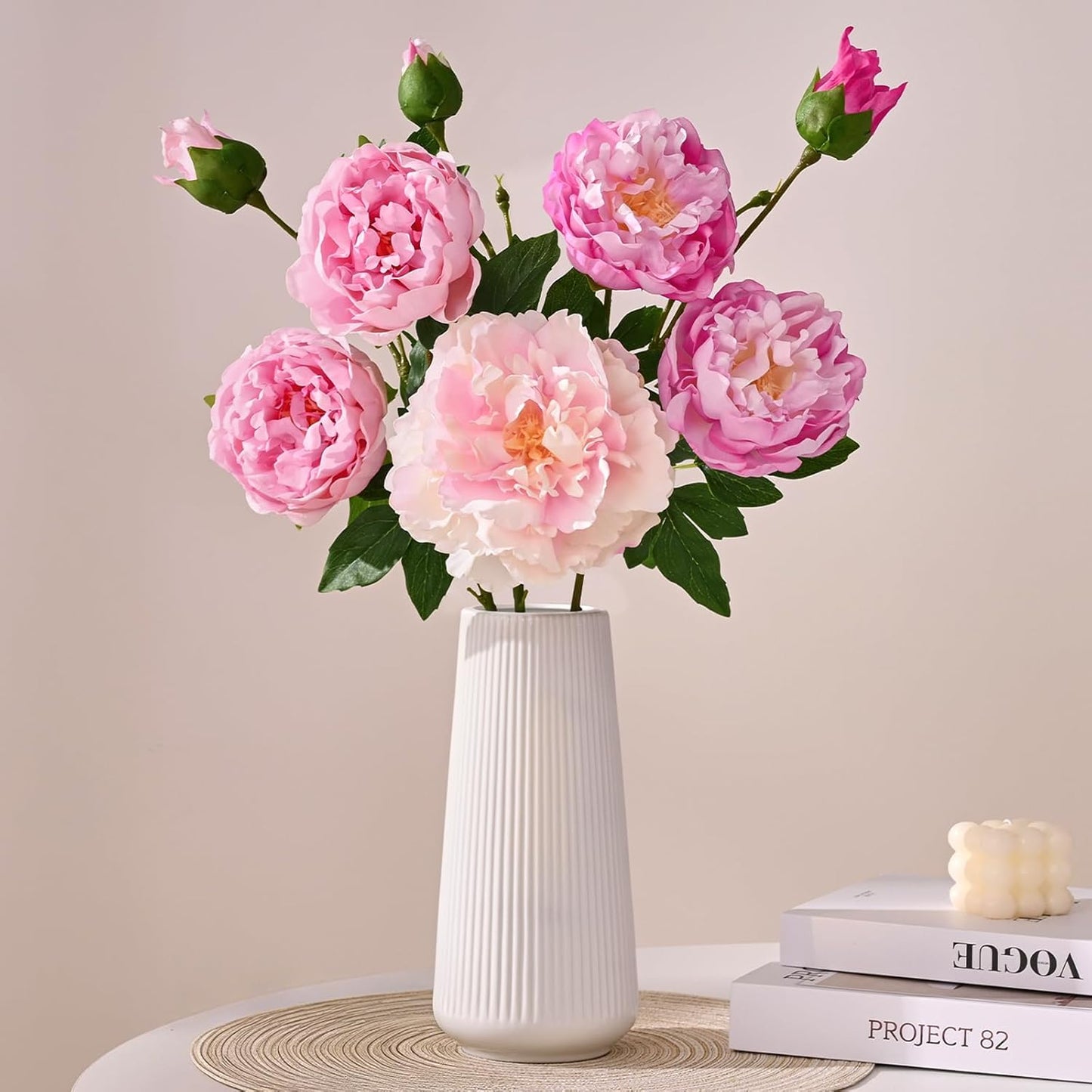 Yastouay 3 Bouquets Peonies Artificial Flowers with 22'' Long Stems, Latex Real Touch Faux Peony Flowers, Fake Peonies Bouquet for Table Centerpieces, Vases Home Wedding Party Decor (Mixed Pink)